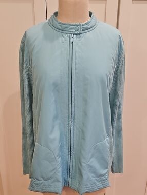 Sigrid Olsen Soft Light Blue /  Teal Green Zip-Front Jacket Size 1X